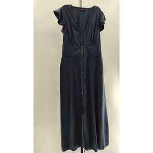 Quince Women Vintage Wash Tencel Button Front Midi Dress Blue M
